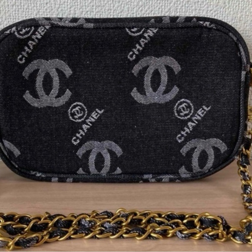 VIP Black and Gray Crossbody Bag with Gold Chain